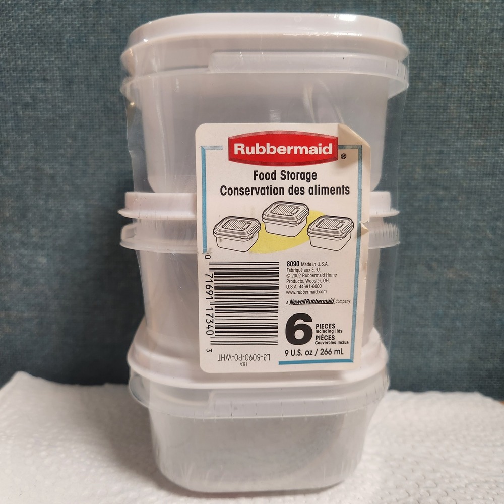 Vintage Rubbermaid 9 oz‎ Food Storage Containers 3 Set White Lids 2002 Deadstock